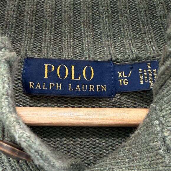 Polo Ralph Lauren Mens Sz XL Button Mock Neck Army Green Cotton Pullover Sweater - Picture 3 of 6